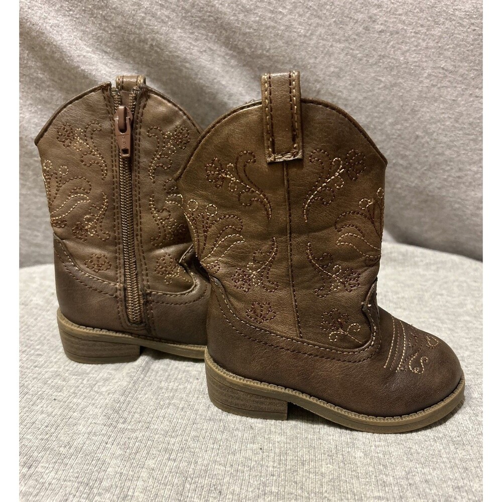 Cat & Jack Toddler Brown Faux Leather Zipper Cowboy Western Boots Sz 5